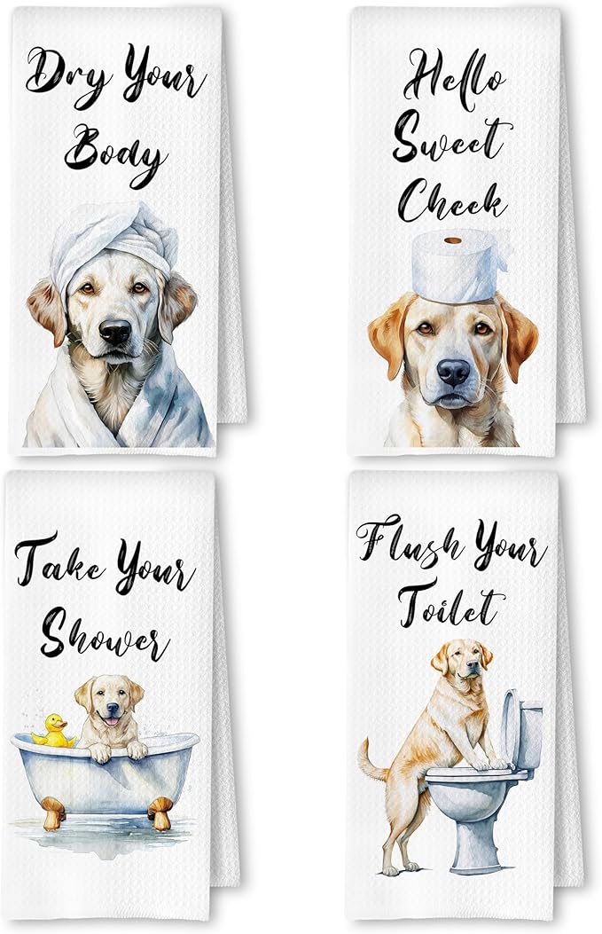 Funny Labrador Retriever Dog Hand Towels for Bathroom Washroom, Gifts for Labrador Retriever Lovers Women Men, Dog Bathroom Decor, 16x24 Inch Set of 4
