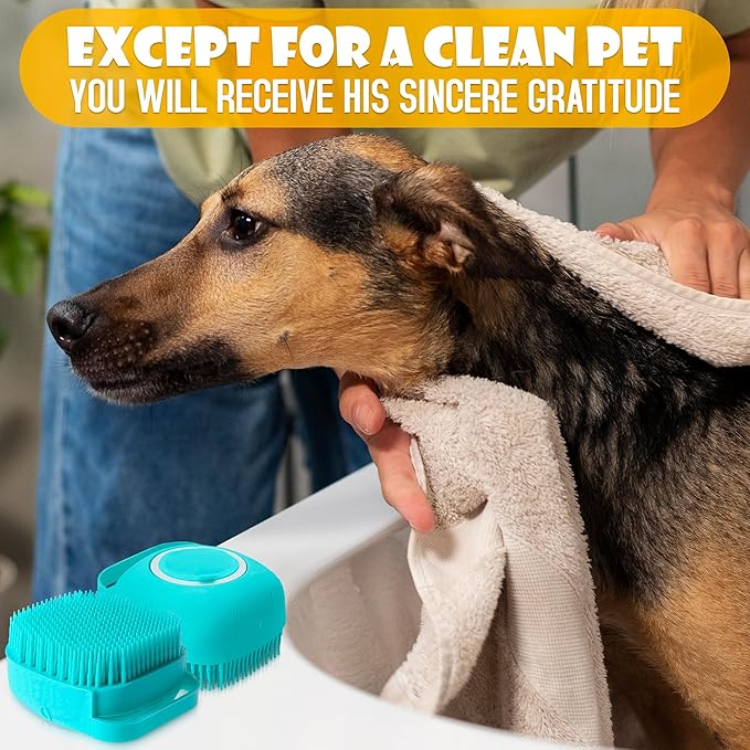 Cat Dog Bath Brush Scrubber - Silicone Bath Brush for Dogs Scrubber Brush Cat Grooming Brush Exfoliating Shampoo Massage Brush - Shower Brush Soft Bristle Hair Brush Dog Scrubber with Soap Dispenser