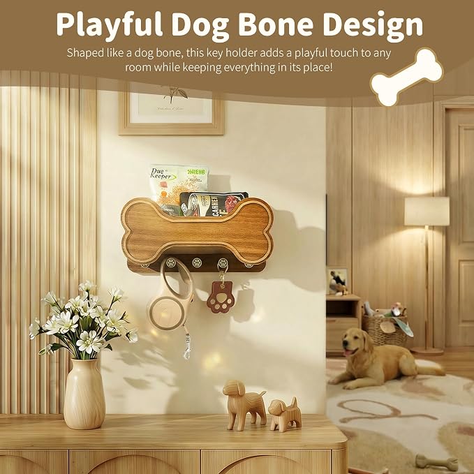 MTERSN Dog Leash Holder for Wall with Shelf for Pet Adoption Gift, Brown