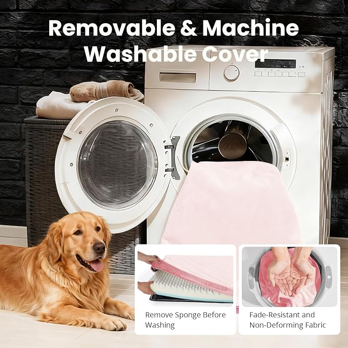 OhGeni Orthopedic Waterproof Large Dog Bed, Memory Foam, 44 inch(Pink) | Machine-Washable Removable Cover in Easy-Clean Fabric, Reversible Memory Foam & Easy-Carry Handle, Wider and Larger
