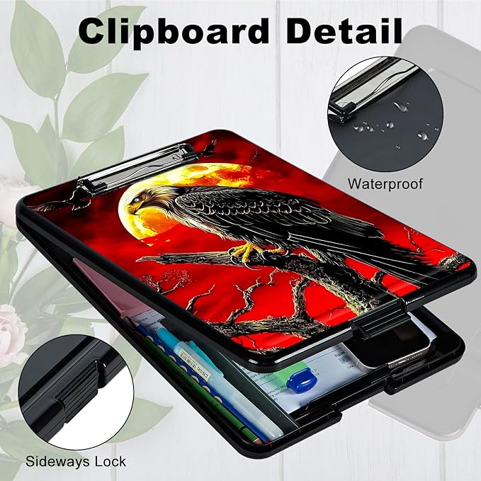 Red Sky Eagle A4 Clipboard with Storage Pen Holder, Clipboards Organizer Nursing Clipboard Foldable File Folder Plastic Clipboard Folio Clip Board for Office Students Classroom Doctor