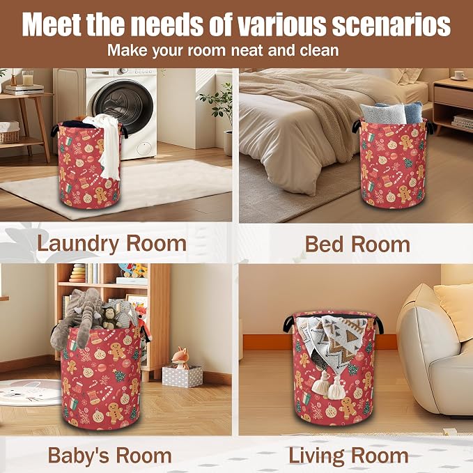 Merry Christmas Laundry Basket, Laundry Hamper Waterproof Oxford Cloth Tote Collapsible,Clothes Storage Bucket Decorative Toy Organizer For Bathroom Bedroom 16" x 20.8"