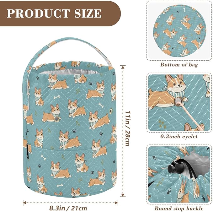 Cute Dogs Pets Blue Crochet Bag Organizer Portable Yarn Storage Yarn Holder with Drawstring Closure Crochet Accessories Knitting Bag for Knitting Kit Supplies Travel