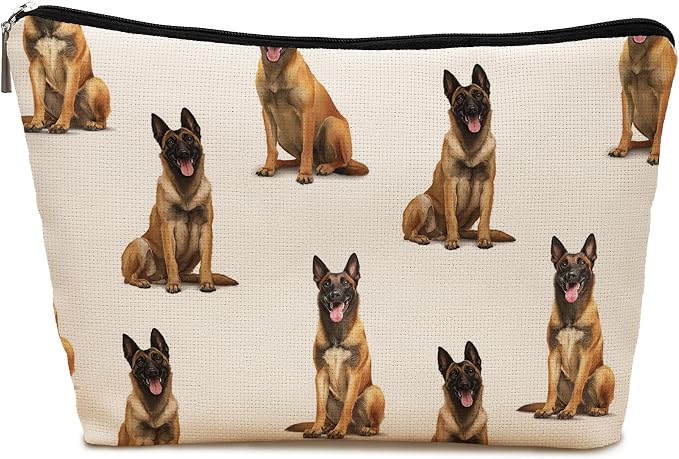 Belgian Malinois Dog Makeup Bag, Belgian Malinois Lovers Gifts Cosmetic Bag for Women, Dog Mom Lovers Owner Gifts for Women Christmas, Pet Lover Gift Zipper Travel Makeup Pouch for Purse