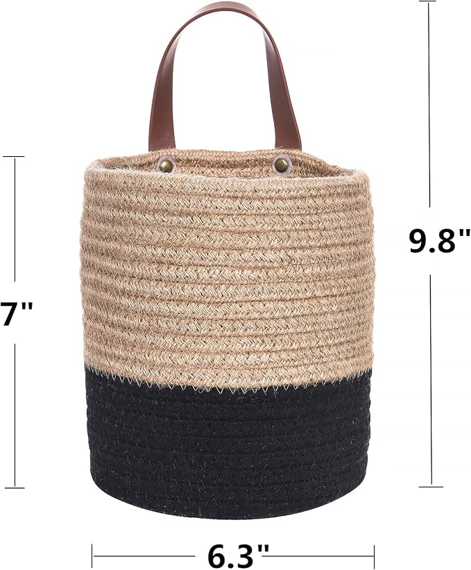 Wall Hanging Storage Basket, Woven Plant Holder for Organizing, 6.3” x 7" | Small decorative basket for towels, and toys, flowers. Hanging storage organizer for wall decor and home organization.