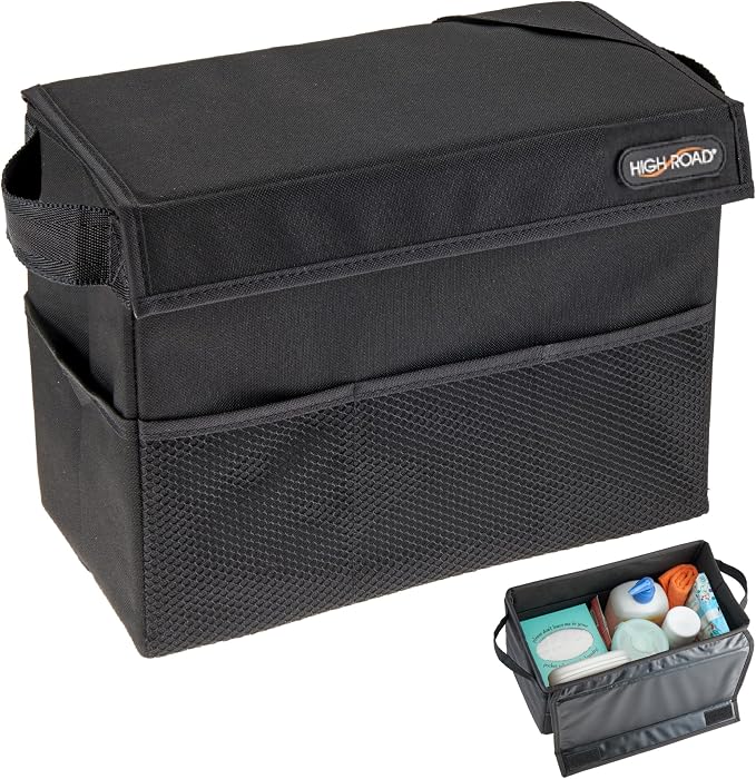 Carganizer Car Storage Bin with Lid for Front Seat, Back Seat or Trunk | Multipurpose Compact Car Organizer Holds Driving Essentials, Paperwork, Cleaning Supplies, Road Trip and Pet Needs