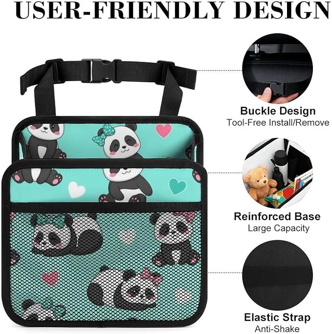 Car Backseat Organizer Hanging Storage Pocket Auto Garbage Bag, Panda | Bears, Vehicle Back Seat Pouch PU Leather Travel Essentials Accessories