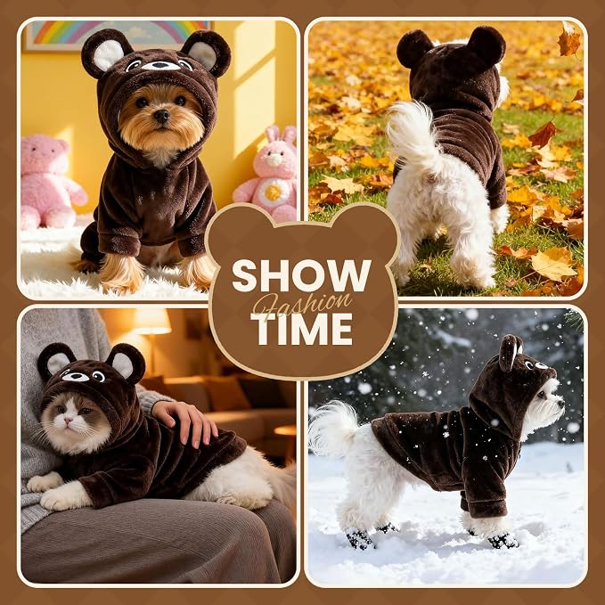 Dog Hoodie with Bear Ears Fleece Dog Sweater for Small Dogs French Bulldog Clothes Puppy Costume for Small Dogs XS Winter Clothes Cozy Pet Fleece for Cats