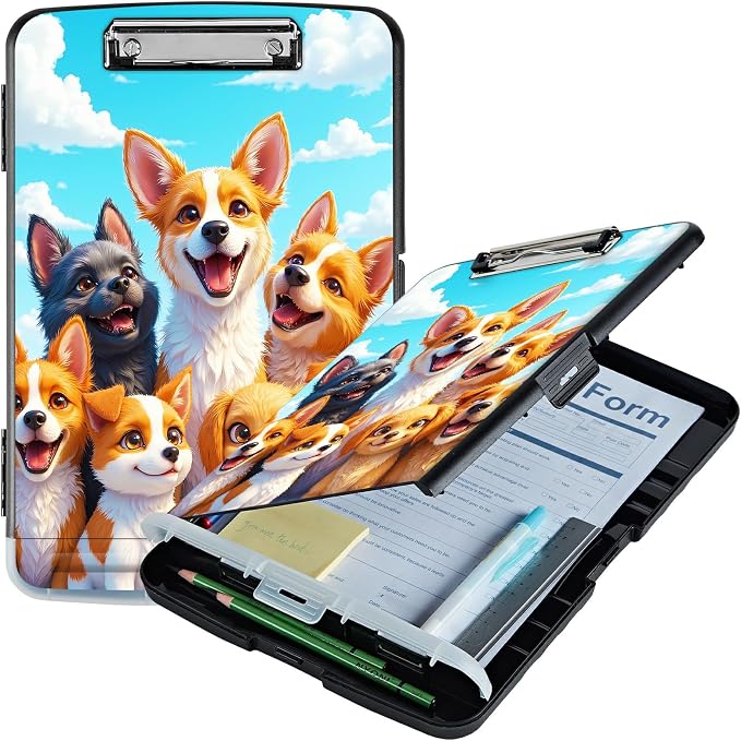 A4 Clipboard with Storage Pen Holder, Clipboards Organizer Nursing Clipboard Foldable File Folder Plastic Clipboard Folio Clip Board for Office Work Classroom Doctor, Blue Sky Seven