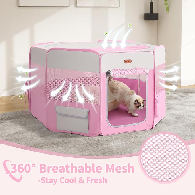 Seiyierr Dog Playpen, Portable Pet Play Pen Foldable Carrying Case, Puppy Pens Outsid for Small Cat Indoor/Outdoor, Removable Mesh Shade Cover