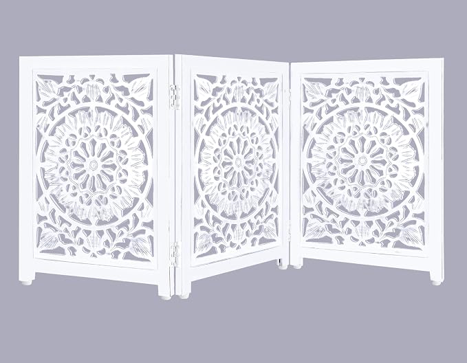 Lightnpro 3-Panel Wooden Dog Gate – Adjustable Freestanding Foldable Pet Safety Barrier, Extra-Wide Indoor Fence for Small Dogs & Pets – 24x54 Inch Antique White