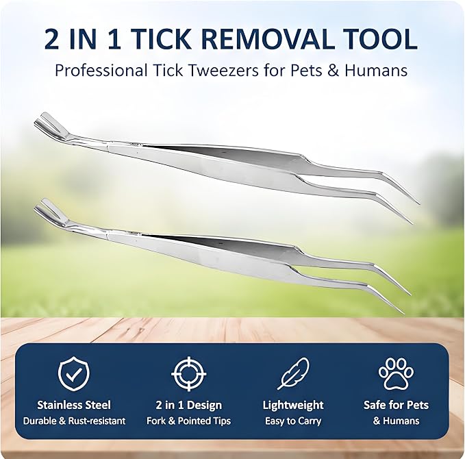 2pcs Silver 2-in-1 Pet Grooming Tweezers, Stainless Steel Dual Tip Tool | stainless steel pet grooming tweezers dual tip hand tool tick tweezer pet care travel kit 2pcs
