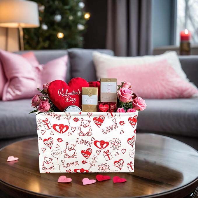 Valentine's Day Basket Gift for Empty Cute Heart Large Storage Bin for Kid and Baby Room Décor (Bear Love)