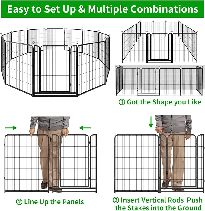 Kfvigoho Dog Playpen Outdoor Extra Wide 12 Panels Heavy Duty Dog Fence 40" | Anti-Rust Coating-Strengthened Dog Fence with Doors Portable for RV Camping Yard, Total 32FT, 79 Sq.ft, Snowy Black