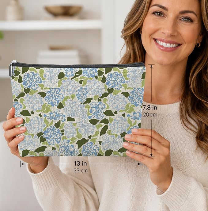 Blue Hydrangea Floral Empty Mahjong Tile Bag 13x7.8 Inch, | Abstract Hydrangea Portable Travel Case Organizer Zipper Pouch for American Mahjong Tiles Game Night Accessories and Gifts