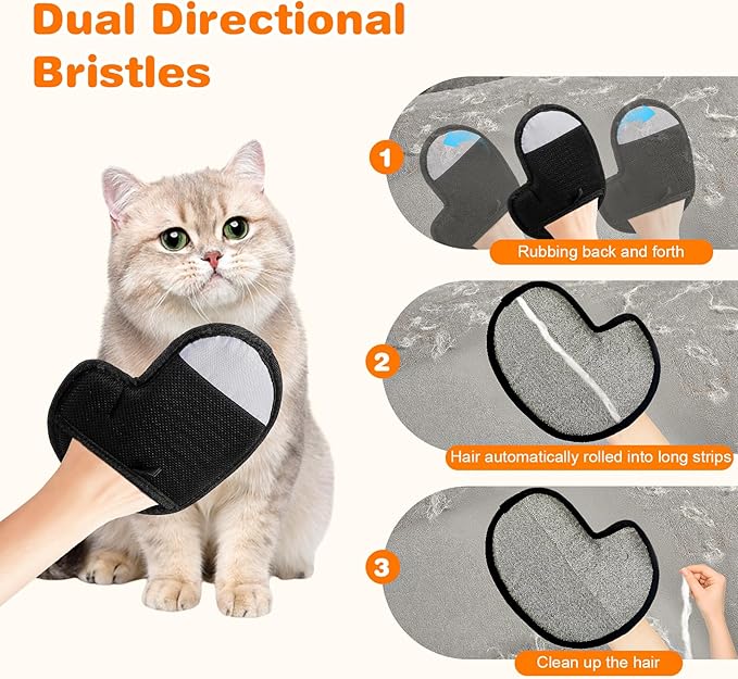 Pet Hair Removal Glove, Electrostatic Pet Hair Remover Glove for Cats & Dogs, Reusable Brush Static Grooming Glove for Couch, Furniture, Carpet, Car Seat, Curtain