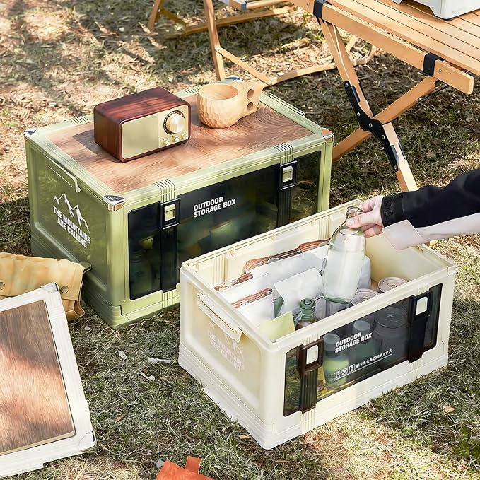 hejhncii Multiple Compartment Foldable Organizers for Gear and Clothing Storage Foldable Designs with Handles for Portability Camping Storage Box with PP PET Wood for Outdoor Gear