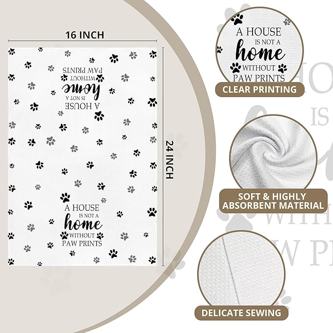 White Paw Farmhouse Kitchen Towels Decor Gifts for Women Pet Lovers, A House is Not A Home Without Paw Prints Decorative Bathroom Towels, Funny Dish Hand Towels for Kitchen Drying 16x24 Inch