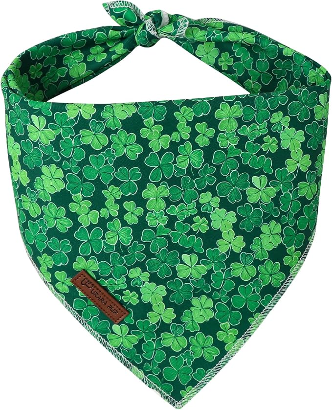 St. Patrick's Dog Bandana, UP URARA PUP Shamrock Triangle Bid Scarf for Medium Large Dogs, Cotton Kerchief for Girl Boy Puppies, Cute Spring Green Bandana,S