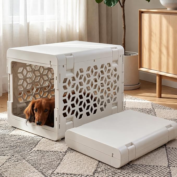 PAWD Collapsible Puppy and Dog Crate - Stylish Pet Kennel - Safe Indoor Kennel- Lightweight, Compact & Portable for Travel - Small White