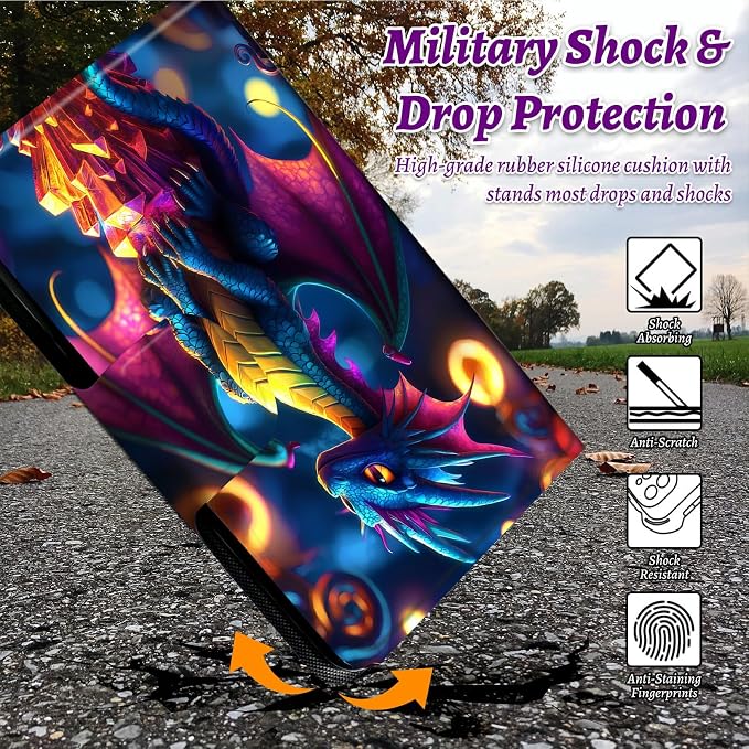 Rotating Handle Case for Samsung Galaxy Tab S10+ Plus 2024/S9 FE+ Plus/S9+ Plus 12.4" 2023, 360 Degree Swivel Kickstand with Magnetic Closure Leather Protective Cover, Blue Dragon