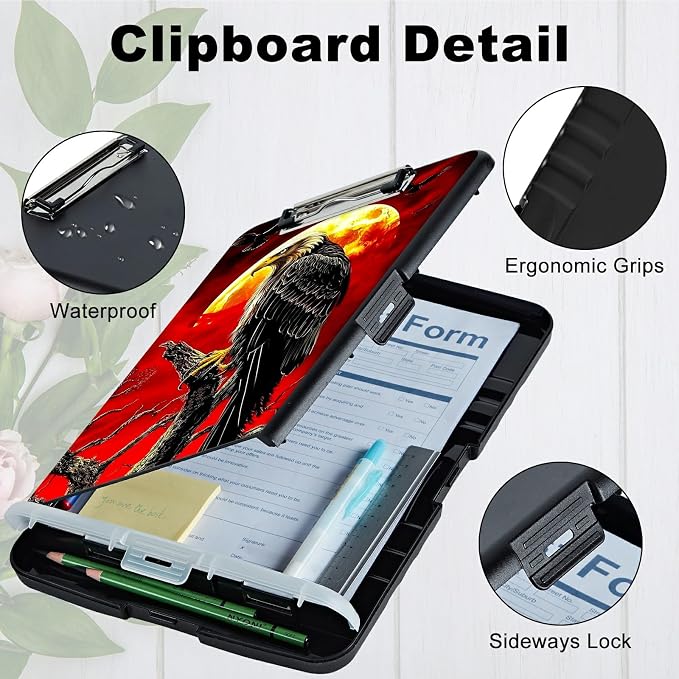 Red Sky Eagle A4 Clipboard with Storage Pen Holder, Clipboards Organizer Nursing Clipboard Foldable File Folder Plastic Clipboard Folio Clip Board for Office Students Classroom Doctor