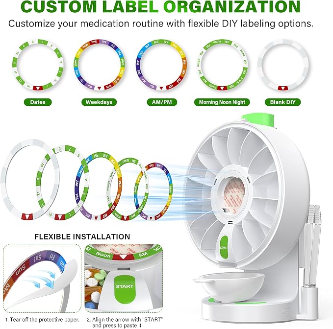 200000 Push Button Test Weekly (14 Days) Large Pill Dispenser Organizer | One Push Button, Magnetic Medicine Bowl, Child Lock, Wall-Mounted, Standing Use, for Vitamin, Medicine, Elderly, Pet Green