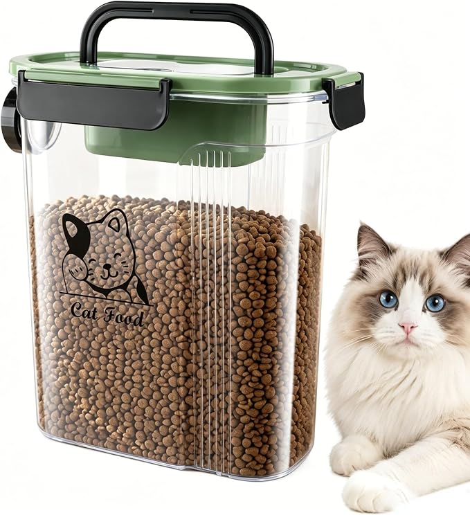 Cat Food Storage Container,Pet Food Storage Bin with Side Pouring Spout and Handle,4lb Cat Treat Containers Dry Food,Airtight BPA Free Portable Cat Food Holder Storage for Oatmeal,Rice,Flour