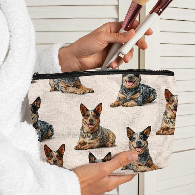 Australian Cattle Dog Makeup Bag, Australian Cattle Lovers Gifts Cosmetic Bag for Women, Dog Mom Lovers Owner Gifts for Women Christmas, Pet Lover Gift Zipper Travel Makeup Pouch for Purse