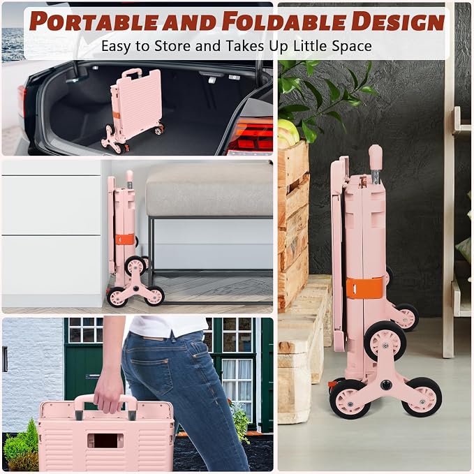 Foldable Utility Cart Collapsible Portable Crate Rolling Carts with Stair Climbing Wheels Tote Basket with Magnetic Lid Telescopic Cover Wear-Resistant 360°Rotate Wheel Noiseless for Shopping Office