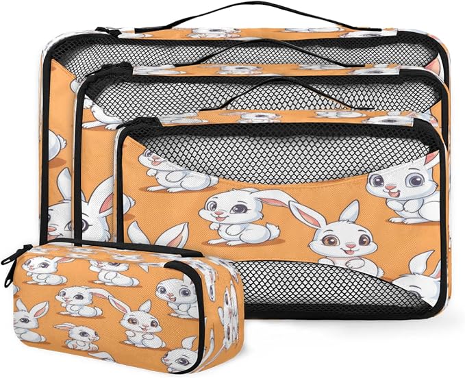 Packing Cubes for Travel, Bunny Rabbit Travel Luggage Packing Organizers for Women Men, Large Custom Toiletries Bag for Cosmetics Toiletries, Easter Bunny