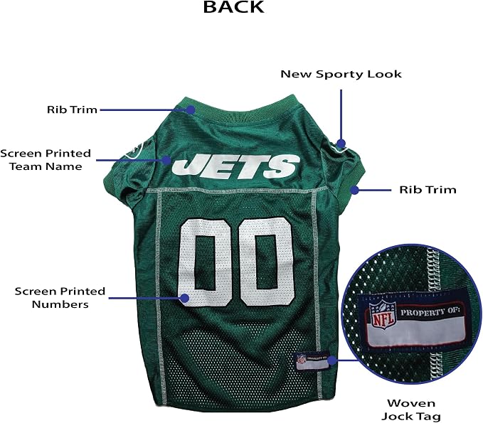 Pets First NFL New York Jets Dog Jersey, Size X-Small, Football Shirt Costume for Pet, Dog Sports T-Shirt, NFL Team Clothing for Cats, Licensed Pet Apparel Available in 7 Sizes and 32 Teams