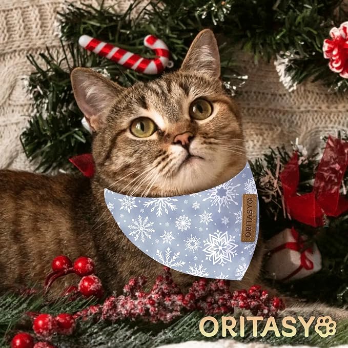 Christmas Snowman Dog Bandanas, 2-Pack Triangle Reversible Snowflakes Pet Scarves, Premium Fabric, Bandana for All Boys Girls Dogs (L, Style 3)