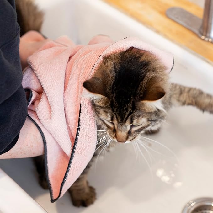 Ritz Premium Embroidered Microfiber Pet Towel (3-Pack), 18" x 28", Highly Absorbent, Fast-Drying, Long-Lasting, Super Soft 80% Polyester and 20% Polyamide Pet Cloth, Blush Pink