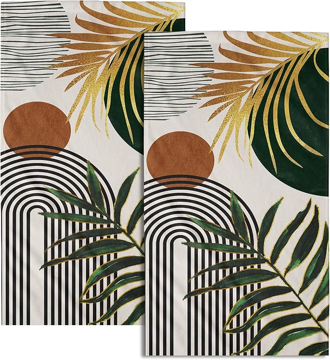 Giwawa Boho Leaves Hand Towels Mid Century Fingertip Towel Set of 2 Soft Kitchen Dish Towels Decorative Bathroom Towels for Bath Guest Gym Spa
