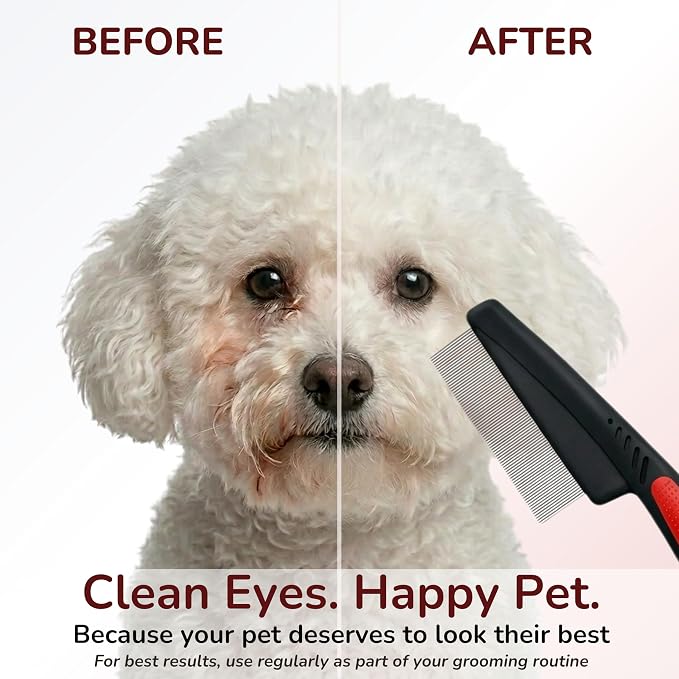 Pets&Goods Stainless Steel Tear Stain Remover Comb – Fine Tooth Grooming Tool for Dogs & Cats with Non Slip Handle, Removes Loose Fur and Dirt, Safe Gentle Cleaning