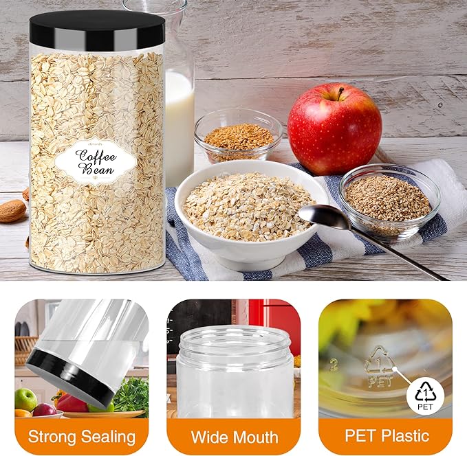 PeacePeo 32 OZ Plastic Jars with Lids, 16 Pcs Food Storage Containers | Large Wide Mouth Reusable Empty Jars, Easy Clean, Airtight, Cylinder & Stackable, for Pantry, Kitchen and Home Organization