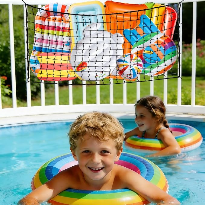 79" * 47" Pool Float Toy Storage Net, 2Pcs Extra Large Hanging Elastic Mesh Pool Storage with 20 Hooks & 200 Ties, Swimming Poolside Fence Toys Holder for Floats, Balls, Water Inflatable Toys Rafts