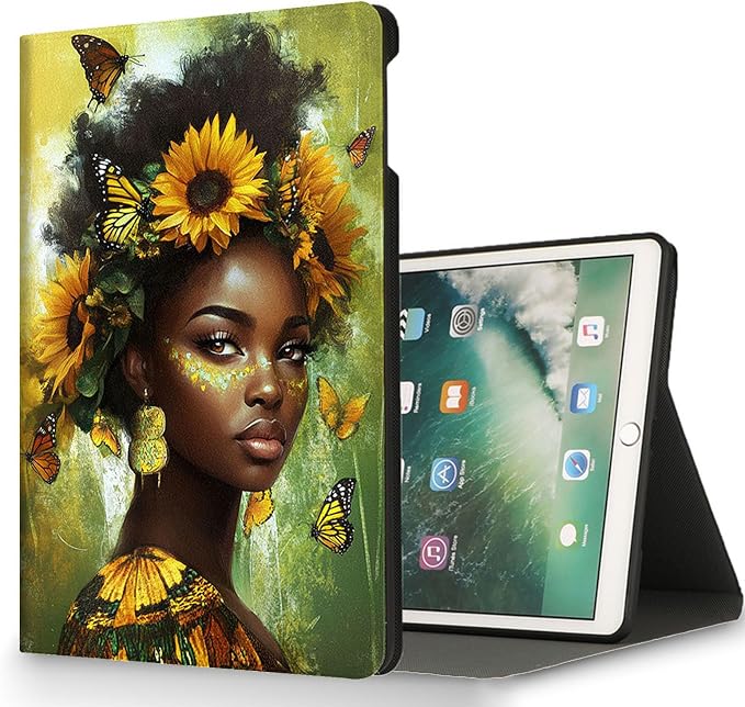for Microsoft Surface Pro 7 Plus,Surface Pro 7/6/5/4 12.3" Tablet Case,Auto Wake/Sleep,Adjustable Stand Protective Cover - Sunflower Butterfly African Girl