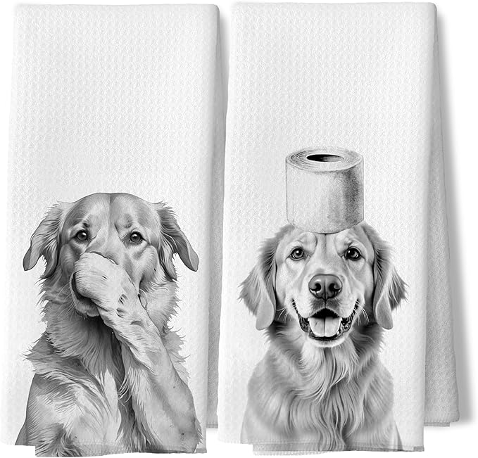 Funny Dog Bathroom Decor Hand Towels, Golden Retriever Gifts Hand Towels,Gifts for Golden Retriever Lovers Women Men,16x24 Inch