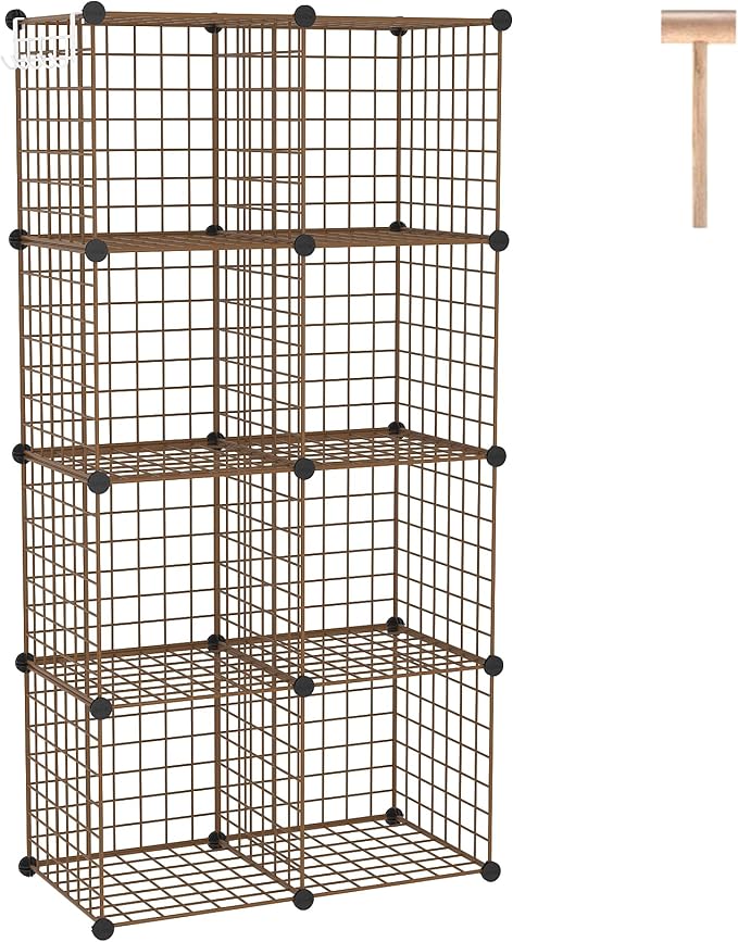 C&AHOME Wire Cube Storage, 8 - Cube Organizer Metal C Grids Units, Brown | Modular Shelves Units, Closet Organizer, Storage Bins Shelving, Ideal for Home, Office, Living Room