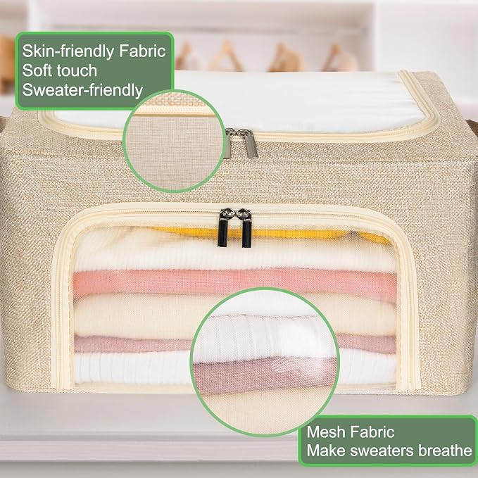 66L Large Cashmere Sweater Storage Bags | With 2 Bags of Natural Cedar Ball | Breathable Cashmere Garment Bag for Merino Wool/Knit Sweater, Stackable Knitwear Wool Clothes Storage Organizer Pouch