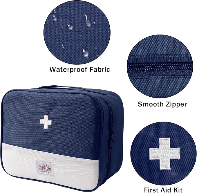 Faylapa First Aid Kit Empty Bag, 9.8x8.3x4.7 Inches Travel Empty First Aid Kit Pouch for Emergency at Home, Office, Car, Outdoors, Boat, Camping, Hiking(Bag Only, Navy Blue)