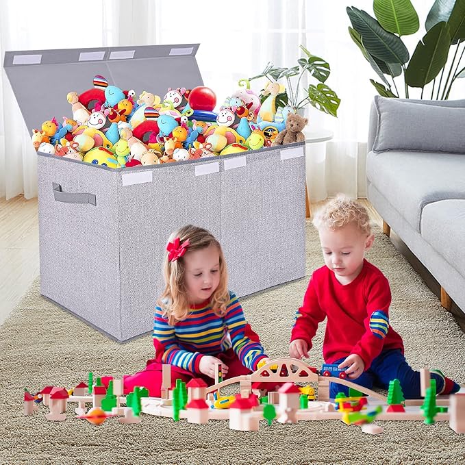 Pantryily Large Foldable Toy Storage Box with Lid,Plush Toy Organizer Chest