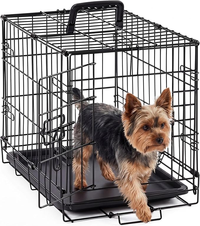 DUMOS Dog Crate, 18 Inch Small Foldable Dog Cage Metal Wire Pet Kennel | Single Door, Plastic Leak-Proof Pan Tray, Folding Pet Crate for Indoor, Outdoor, Travel