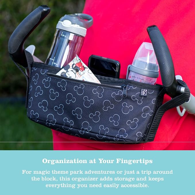 J.L. Childress Disney Baby Cargo N Drinks Stroller Organizer Caddy, Mickey | Essential baby travel accessory with two cup holders & organization pockets, fits UPPAbaby, Doona, Nuna & all other strollers