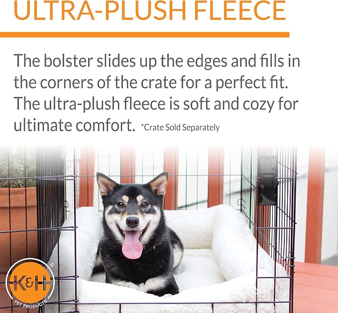 K&H Dog Crate Pad, Ultra Plush Deluxe Bolster Bed for Large Crates, Fleece | Dog Bed for Large Crates, Kennels, and Cages, Soft Indoor Portable Machine Washable Pet Mat