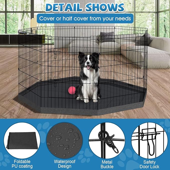 Artmalle 30-Inch Dog Playpen with Bottom Pad, 8-Panel Rustproof Fence | Eight 24"W x 30"H rustproof metal panels with waterproof 600D Oxford octagonal bottom pad for indoor, outdoor and RV use.