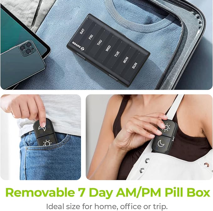 AUVON Weekly Pill Organizer 2 Times a Day, One-Side Large Opening, Easy‑Use | AM PM Pill Case, XL Pill Box 7 Day, Travel Medication Organizer for Medication, Vitamins, Fish Oils, Supplements, Black