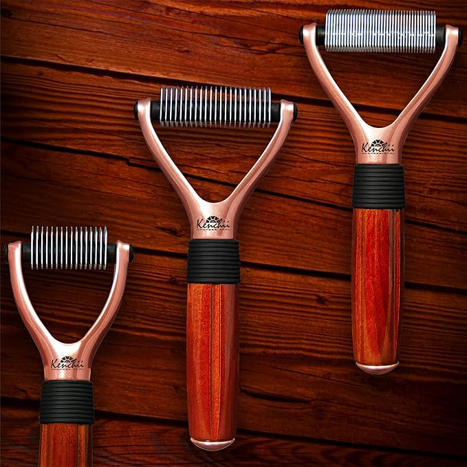 Kenchii Luxury Pet Grooming Rake - 40 Teeth - Enhance Your Pet's Coat with Precision - Metal, Short hair, Long or Double coat, Manual, Professional Precision, Durable Construction